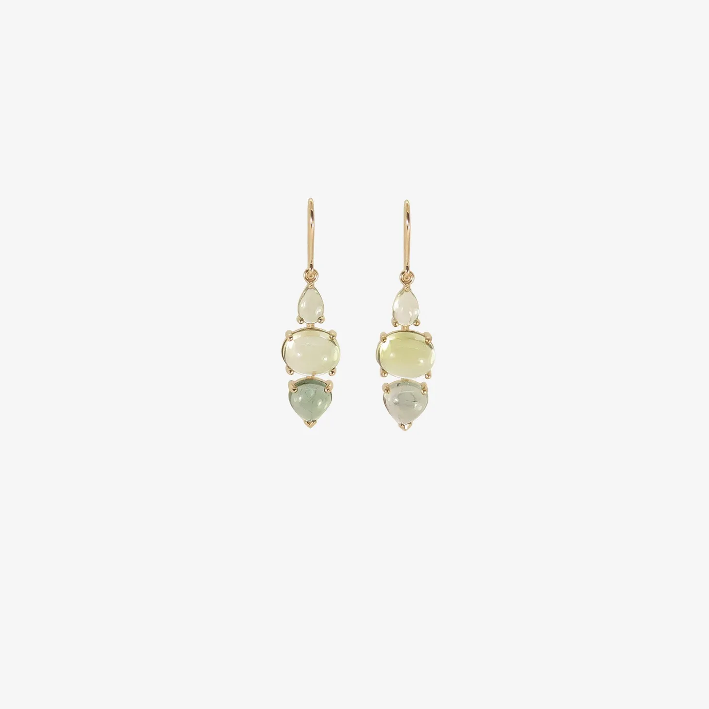 14k triple drop earrings with blue & green tourmaline