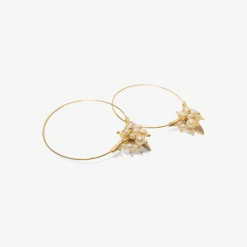 14k white pearl small hoop clusters