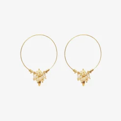 14k white pearl small hoop clusters