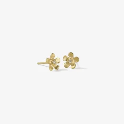 14k yellow gold small open flower diamond stud earrings .03ct