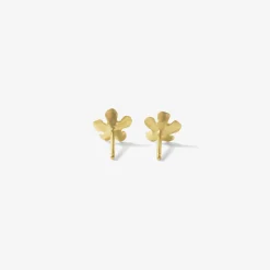 14k yellow gold small open flower diamond stud earrings .03ct