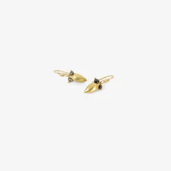 18k yellow gold thick eye bug earrings with black diamonds