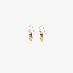 18k yellow gold thick eye bug earrings with black diamonds