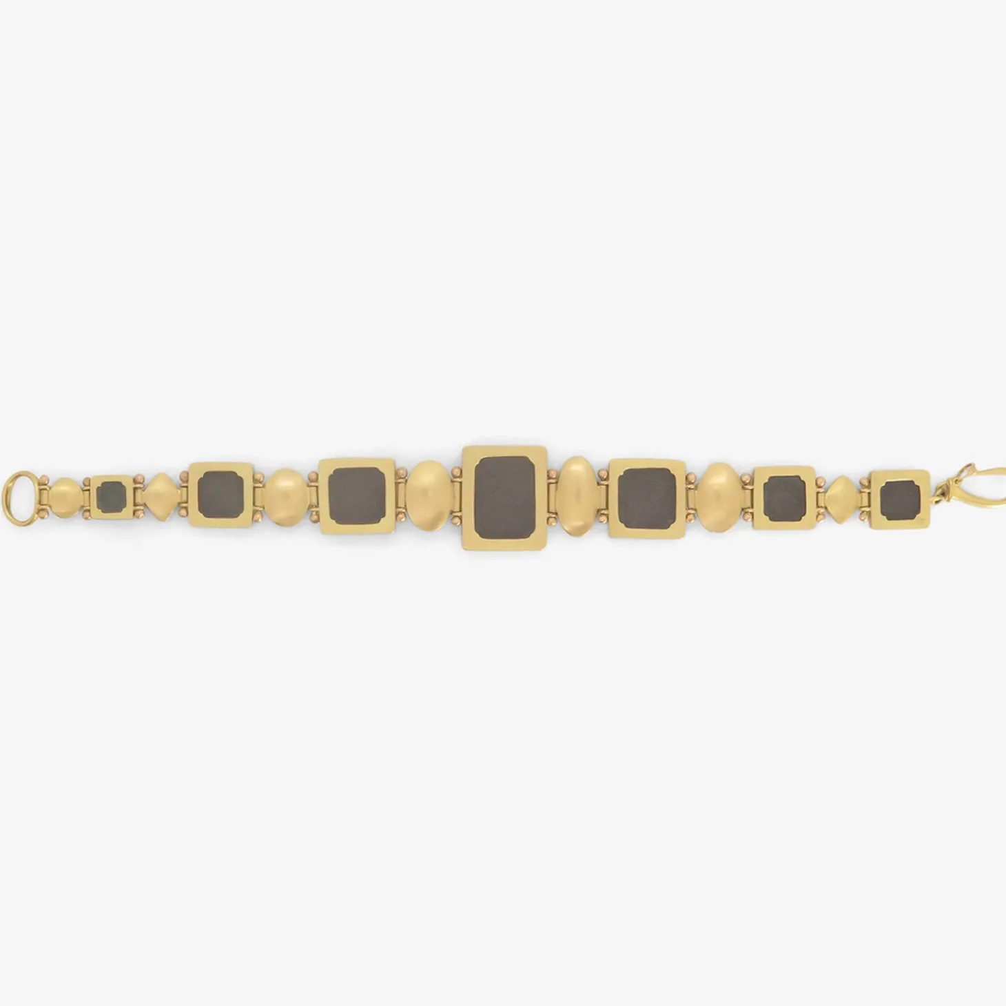 one-of-a-kind square dendrite bracelet with aquamarine, sapphire, kyanite, mother of pearl & goldstone