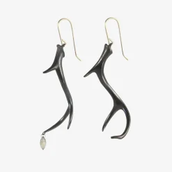 oxidized bronze & smoky quartz antler earrings