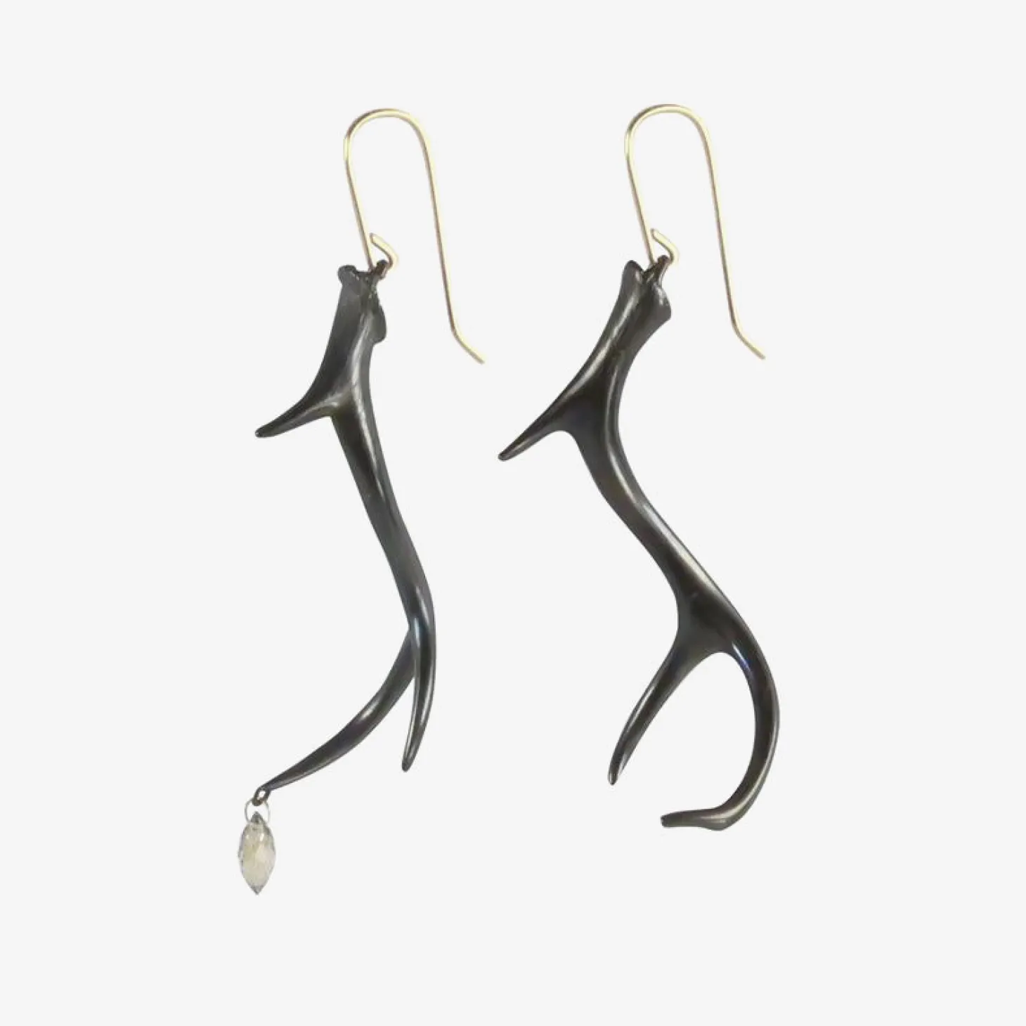 oxidized bronze & smoky quartz antler earrings