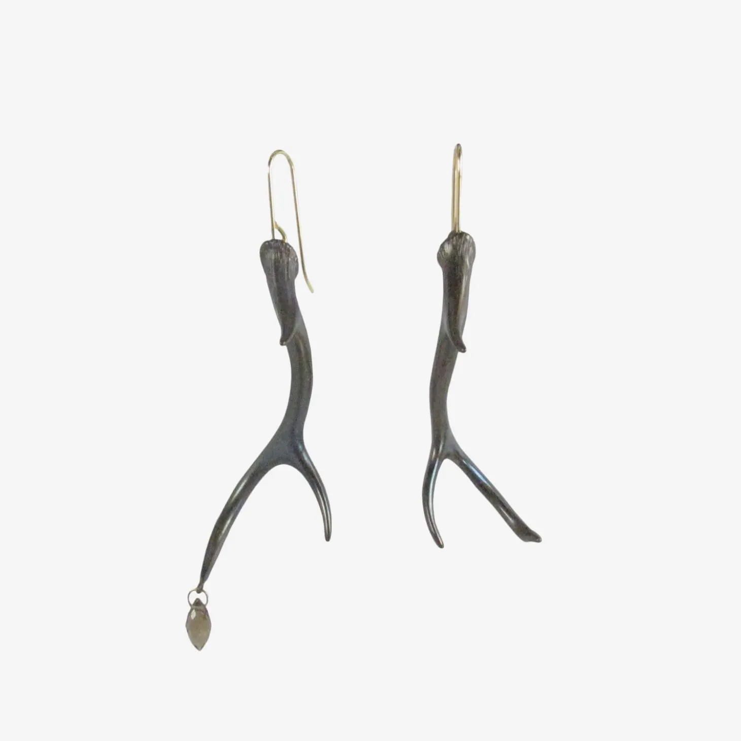 oxidized bronze & smoky quartz antler earrings