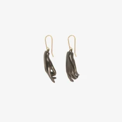 oxidized bronze hand earrings