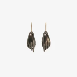 oxidized bronze hand earrings