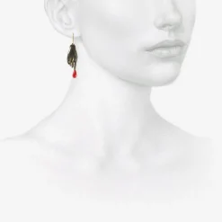 oxidized bronze hand earrings with red drops