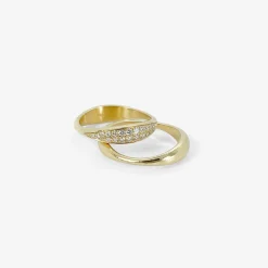 pair of 14k nesting hewn stacking rings with pavé diamonds, .27ct