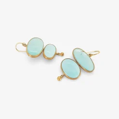 silver & 22k double drop persian turquoise earrings with 24k drops