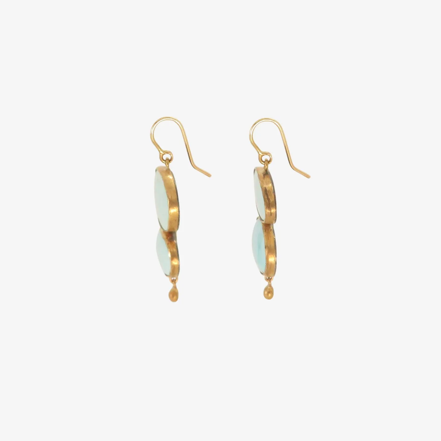 silver & 22k double drop persian turquoise earrings with 24k drops