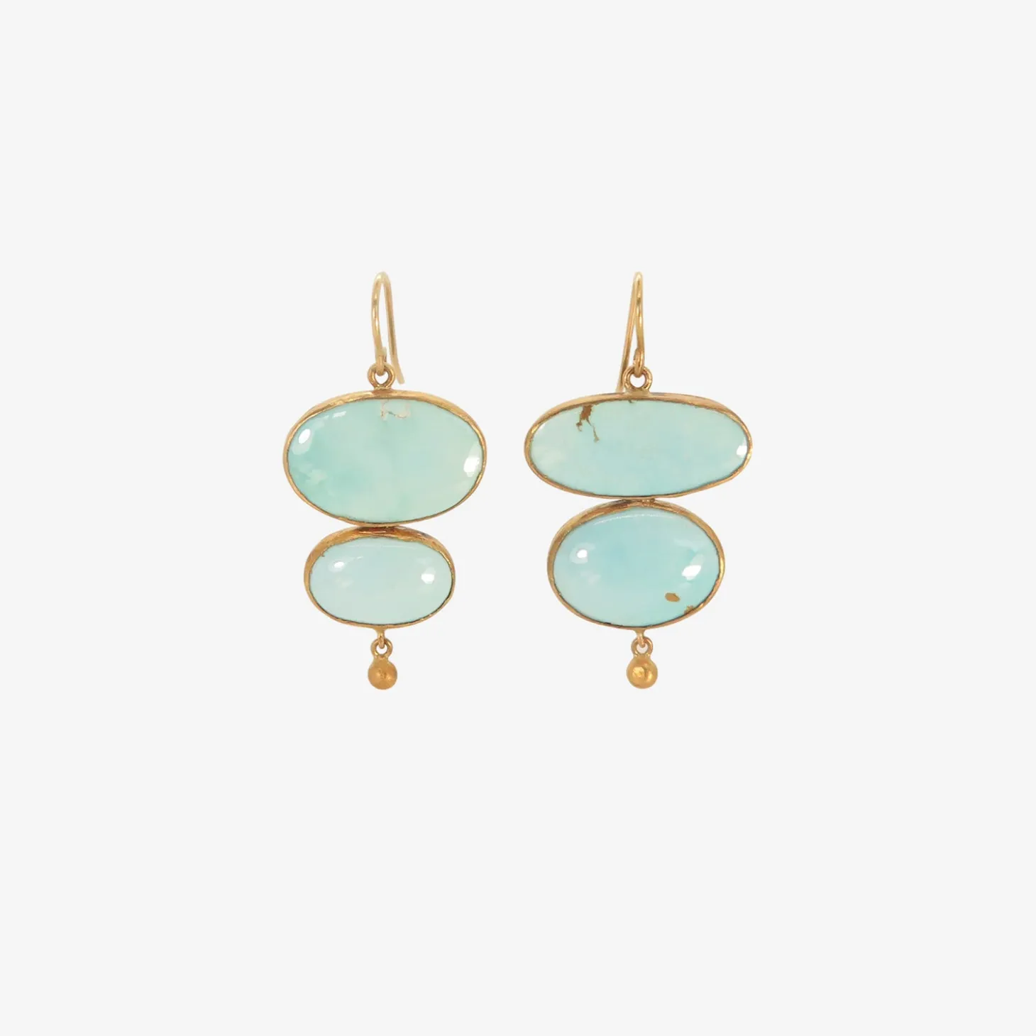 silver & 22k double drop persian turquoise earrings with 24k drops