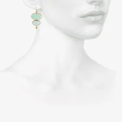 silver & 22k double drop persian turquoise earrings with 24k drops