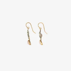 silver & 18k small flowery cherry blossom earrings with rose quartz
