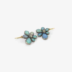 silver & opal wildflower earrings with 18k details