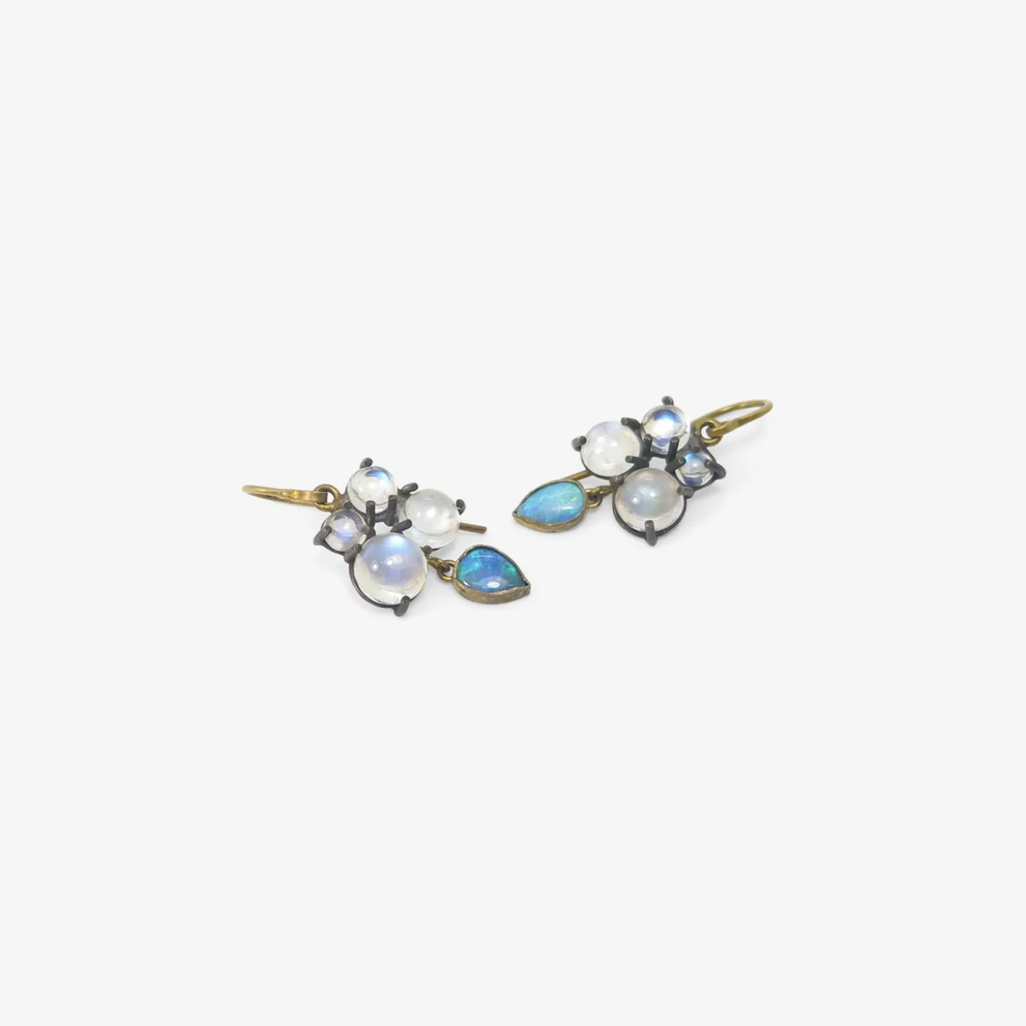 silver & quadruple moonstone earrings with opal drops