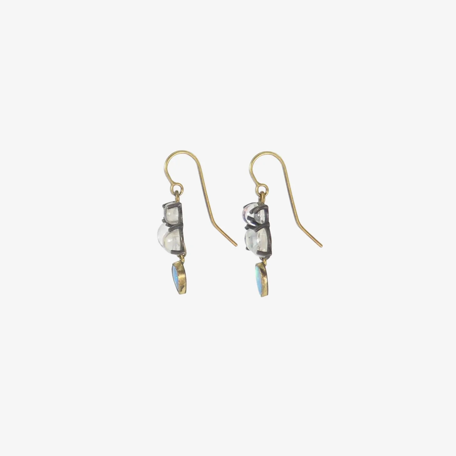 silver & quadruple moonstone earrings with opal drops