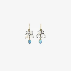silver & quadruple moonstone earrings with opal drops