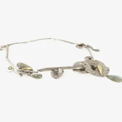 sterling silver & 14k full mushroom necklace with labradorite drops
