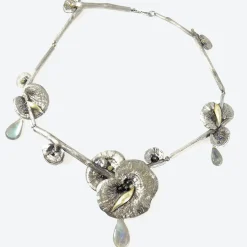 sterling silver & 14k full mushroom necklace with labradorite drops