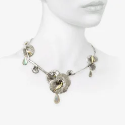 sterling silver & 14k full mushroom necklace with labradorite drops