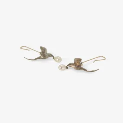 sterling silver & white pearl flying bird earrings