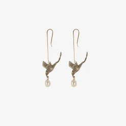 sterling silver & white pearl flying bird earrings