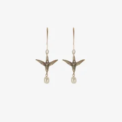 sterling silver & white pearl flying bird earrings