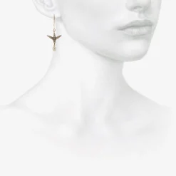 sterling silver & white pearl flying bird earrings