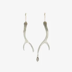 sterling silver antler earrings with smoky quartz drop