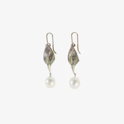 sterling silver bird head earrings with white pearl eggs