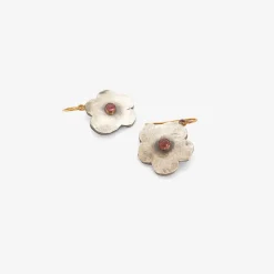 sterling silver cherry blossom earrings with pink tourmaline centers, 1ct