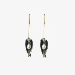 sterling silver sleeping bird earrings with white pearls
